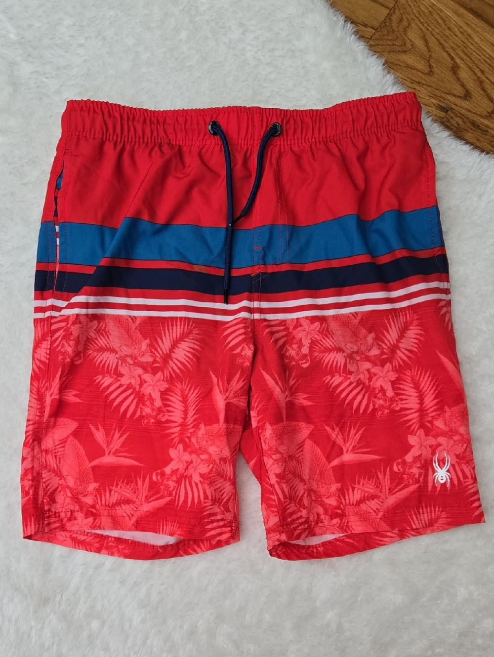 Spyder Red/Blue Swim Trunks, Boys Size Large